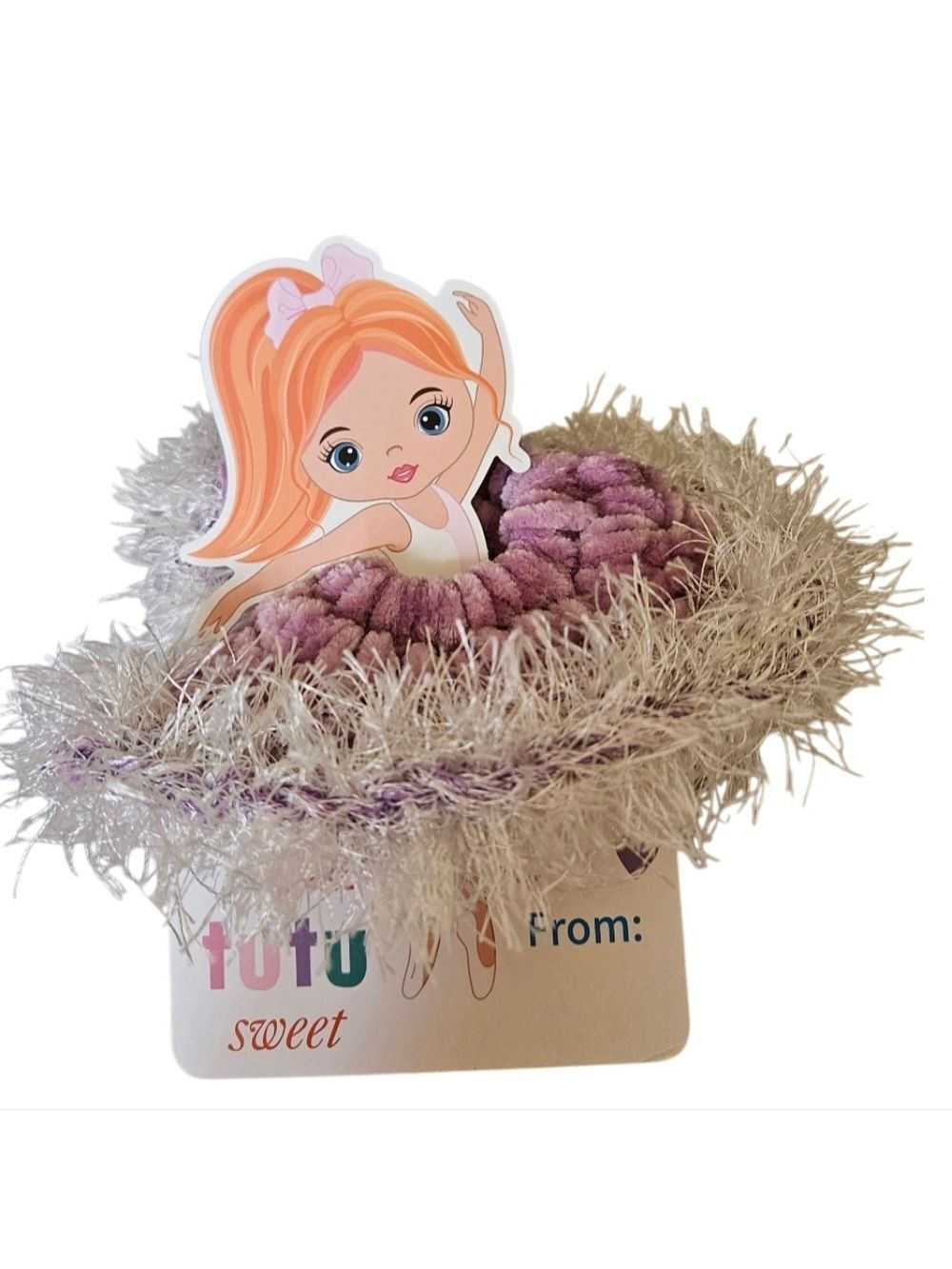 Handmade Crochet Kids Scrunchie Purple Chenille Eyelash Yarn Hair Tie Bun Cover